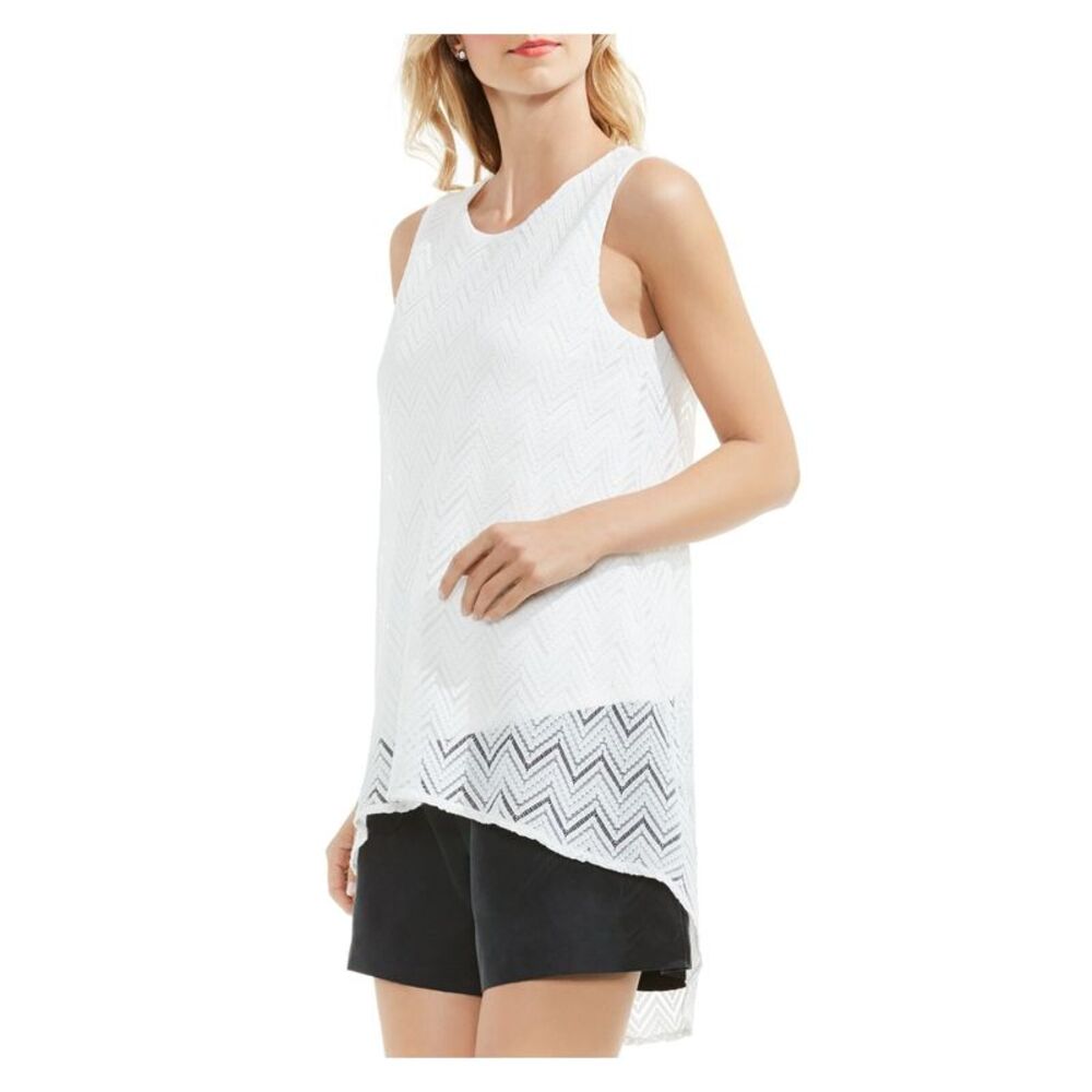 VINCE CAMUTO Womens White Sleeveless Jewel Neck Top Size: S